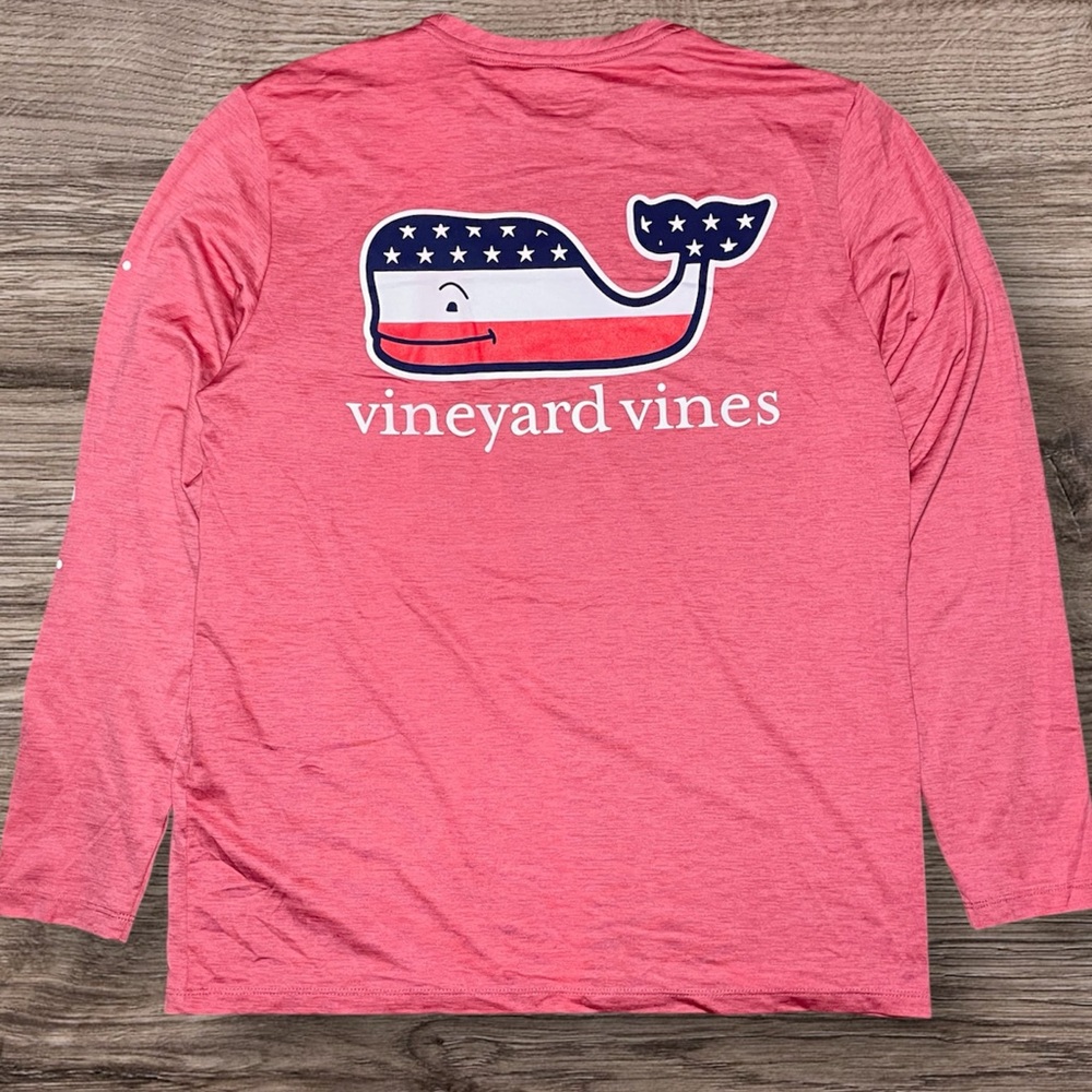 VINEYARD VINES Shirt Mens Medium Performance Long Sleeve American Flag USA NWT